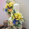 Lumanare cununie pastel cu cymbidium galben si hortensie blue